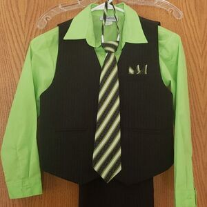 Gabriel Formal Wear Pants Shirt Vest Wedding Special Occasion Black Green Sz 10
